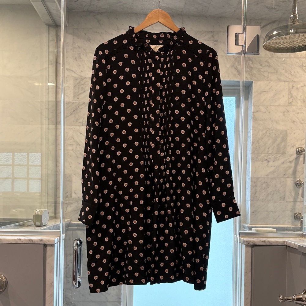 Kate Spade Black Floral Long-Sleeve Shift Dress - Size L